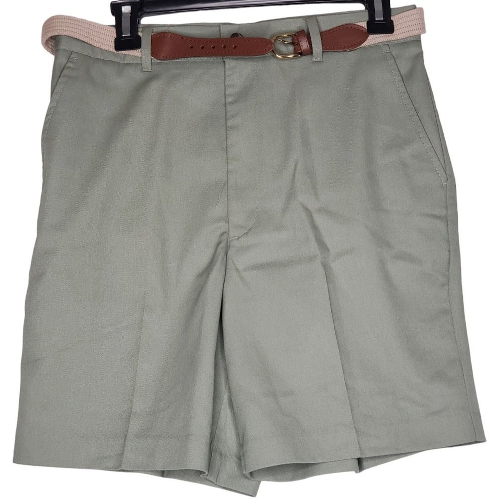David Taylor Shorts Mens Classic Fit Flat Front Green with Belt Size 30